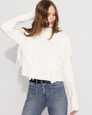 Fringe Turtleneck Sweater | White House Black Market